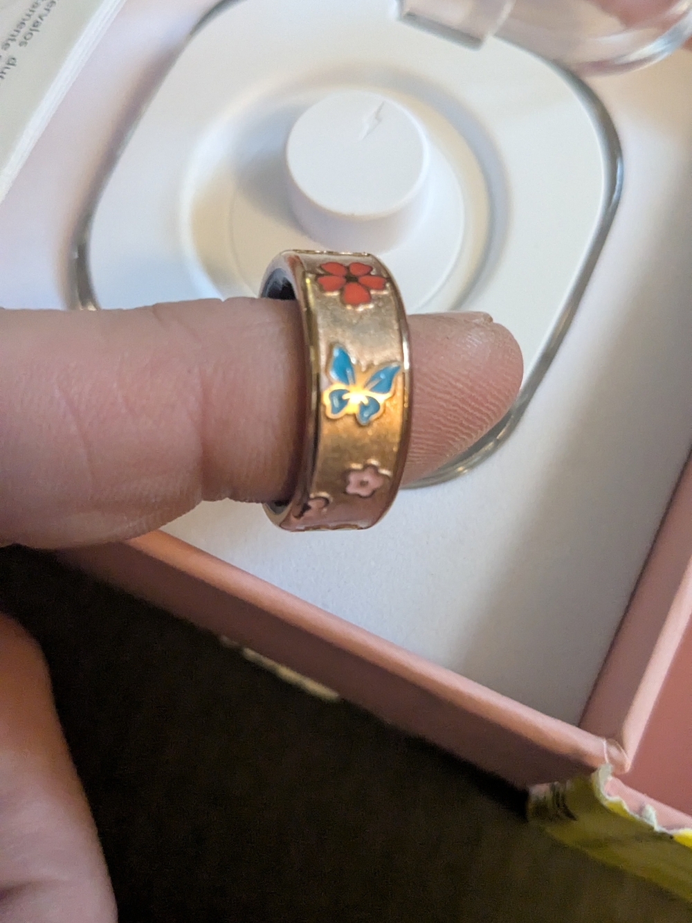 Smart Ring Rose Gold With Hand Painted Flowers Size 7 NIB - Picture 5 of 5